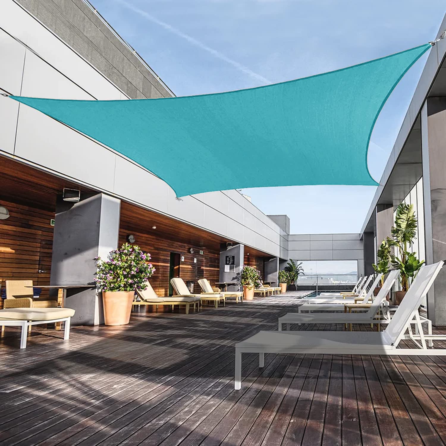 Awnpro 19' X 24' Shade Sails 180Gsm Rectangular Shade Sails Sun Rays Blocking Patio Garden Outdoor Facilities Turquoise