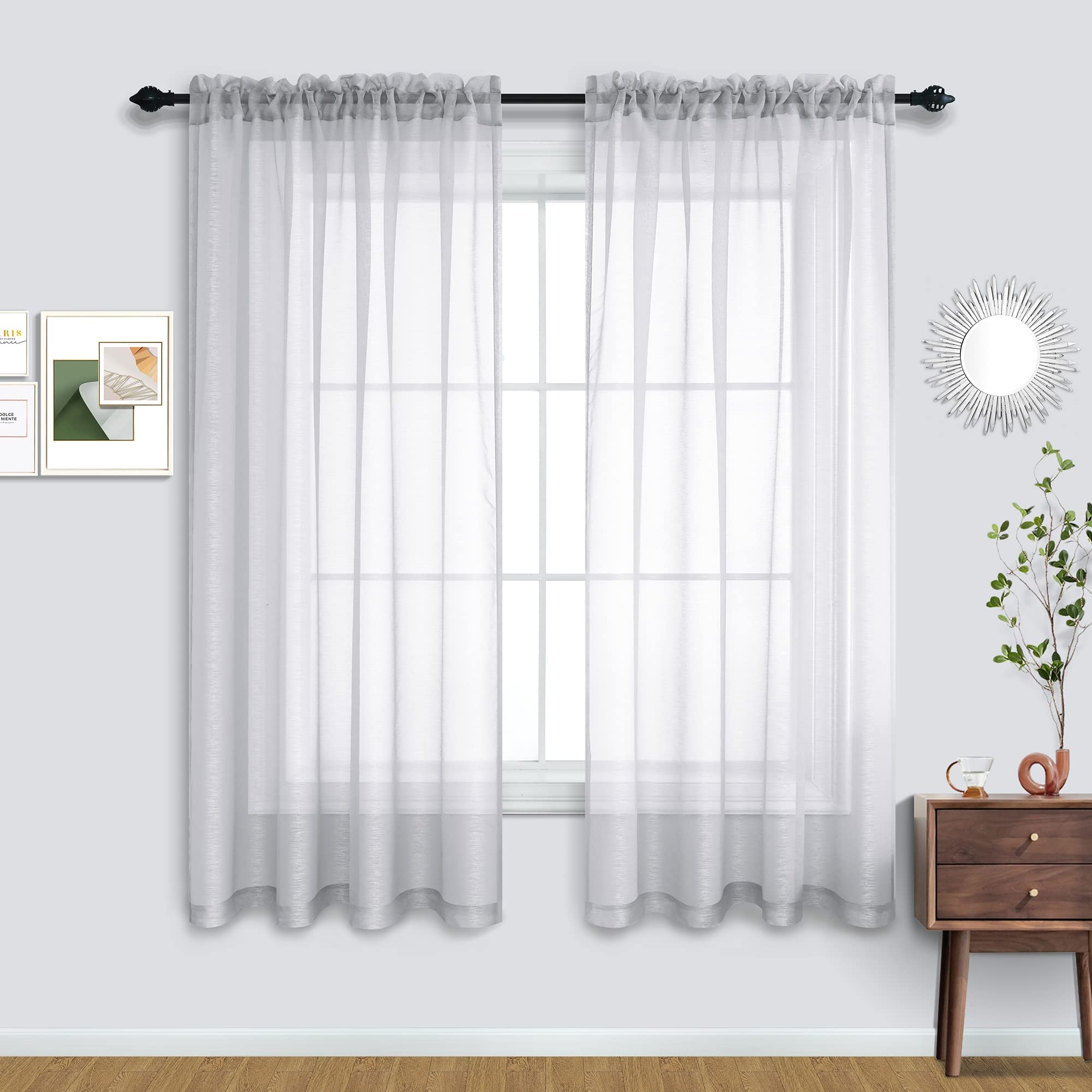 Silver Grey Curtains 72 Inch Length Set of 2 Panels Rod Pocket Light Gray Voile Window Sheer Curtains for Bedroom Living Room 52