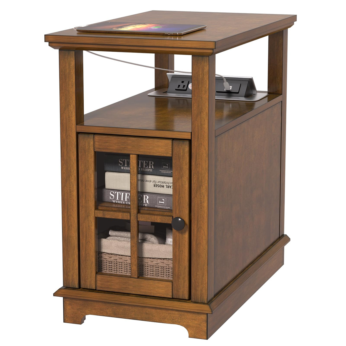 Hifyobro End Table With Hidden Charging Station, Storage End Table, Side Table With Usb Ports And Outlets, Wooden Nightstand For Living Room/Bedroom/Office