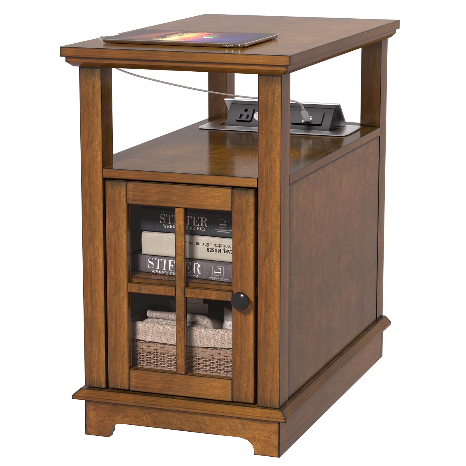 Hifyobro End Table With Hidden Charging Station, Storage End Table, Side Table With Usb Ports And Outlets, Wooden Nightstand For Living Room/Bedroom/Office