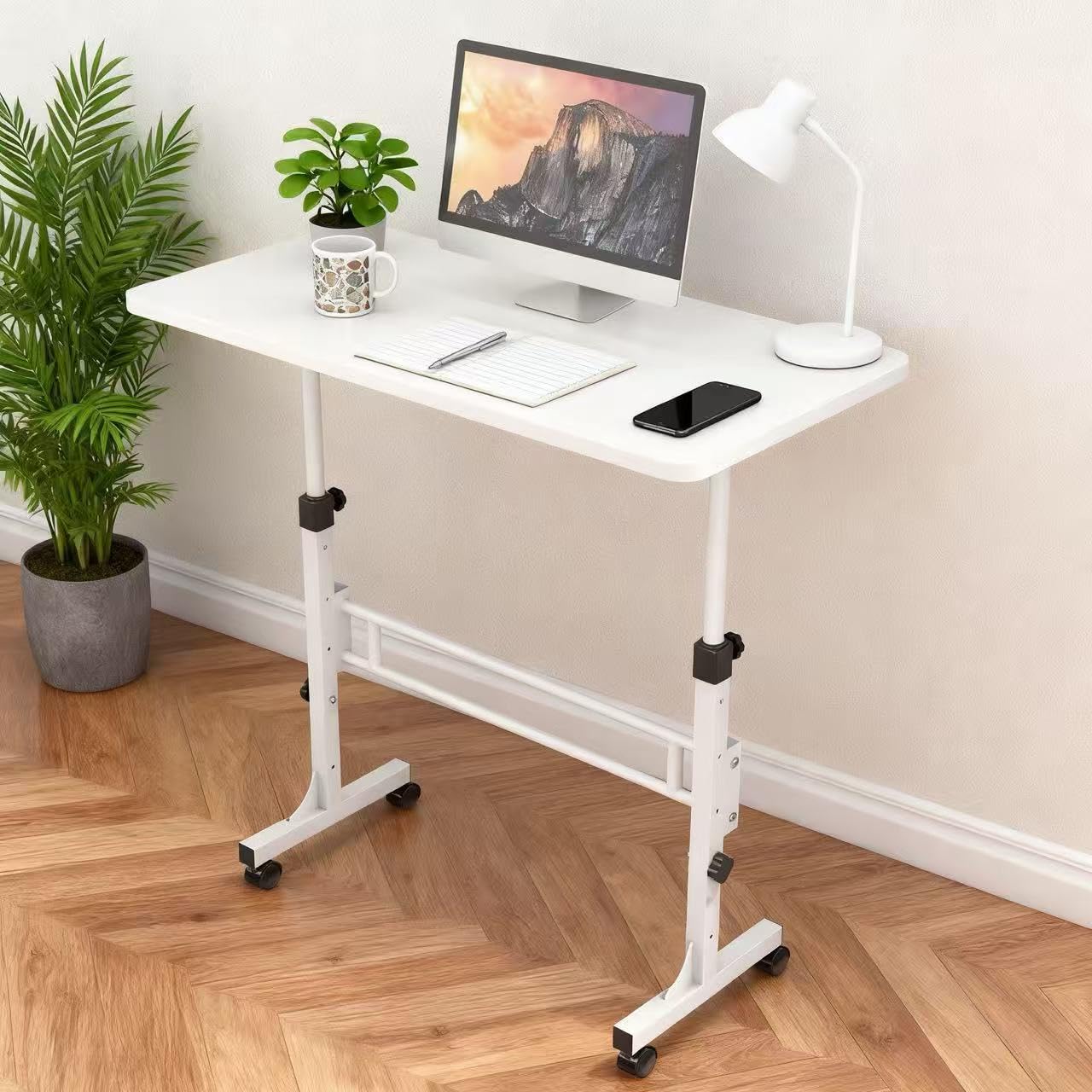 Portable Standing Desk Adjustable Height 27.5-43.3, Small Computer Desk with Wheels, Foldable Home Office Desk, Folding Table fo