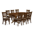 East West Furniture VANC9-ESP-C 9 Piece Modern Dining Table Set Includes an Oval Wooden Table with Butterfly Leaf and 8 Linen Fabric Upholstered Dining Chairs, 40x76 Inch, Espresso