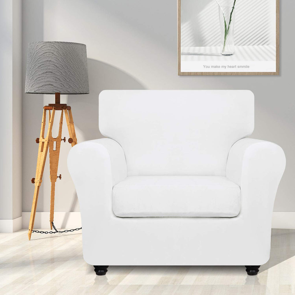 Znsayotx Luxury Velvet Chair Slipcovers With Arms 2 Piece Stretch Chair Covers For Living Room Thick Soft Armchair Slipcover Anti Slip Dog Pet Friendly Furniture Protector (White),32'-46'(1 Cushion)
