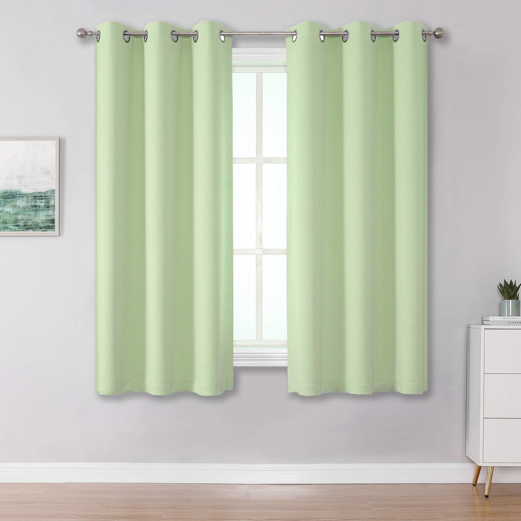 Dualife Light Green Short Kitchen Curtain Panels For Living Room 45 Inch Length Room Darkening Bedroom Curtains Grommet Top 38X4