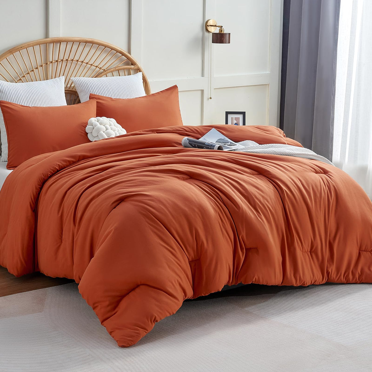 Cozylux Burnt Orange California King Comforter Set, 3 Pieces Cal King Terracotta Solid Breathable Boho Style Bedding Sets, Cozy Soft Microfiber Quilt Comforter All Season(1 Comforter & 2 Pillowcases)