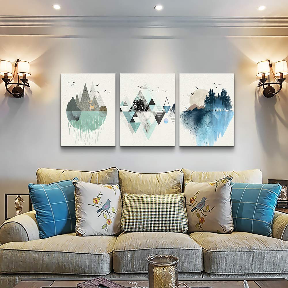 Mhartk66 Canvas Wall Art For Living Room Office Wall Decor Abstract Geometry Mountain Wall Artworks Pictures For Bedroom 3 Panel