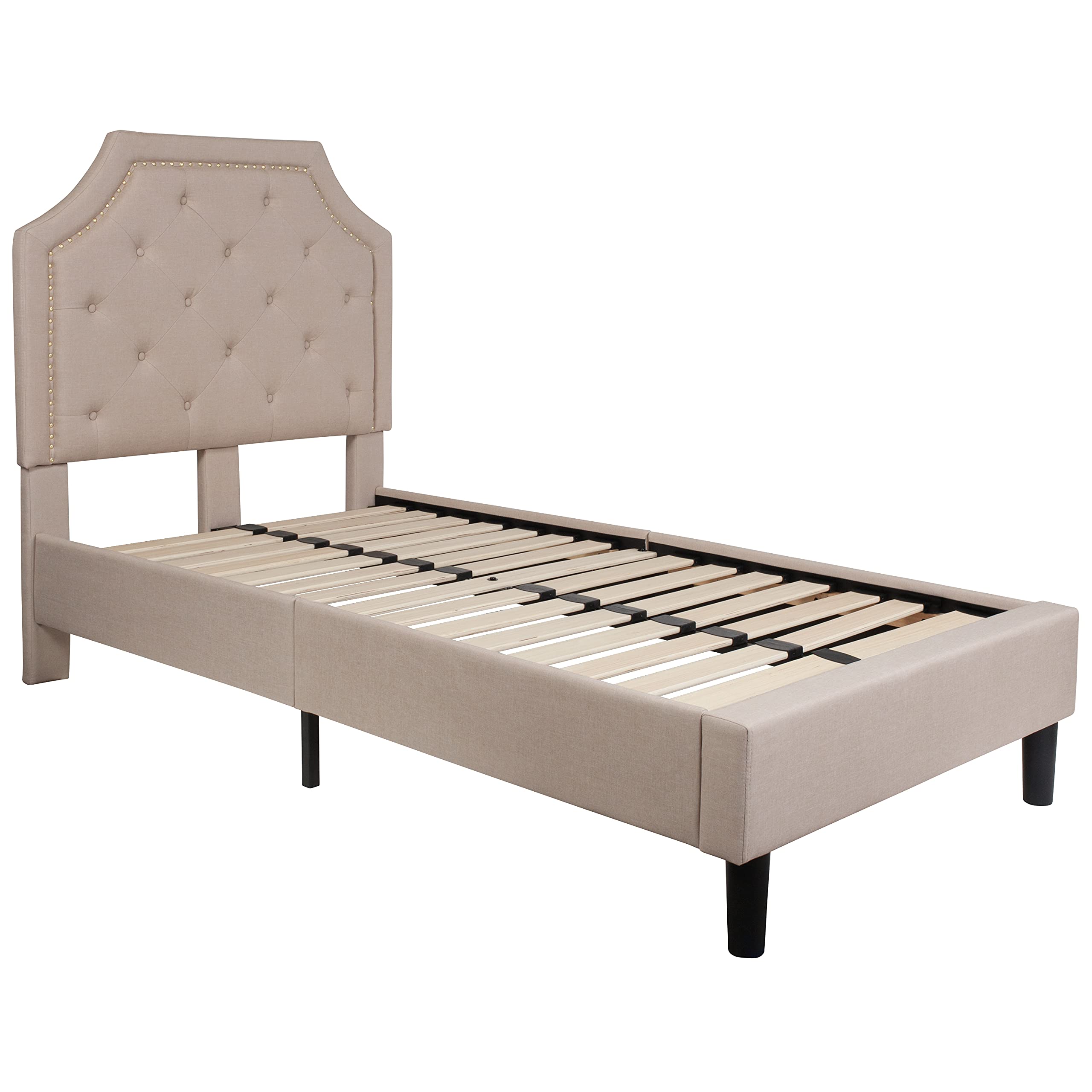 Flash Furniture Brighton Twin Size Tufted Upholstered Platform Bed In Beige Fabric