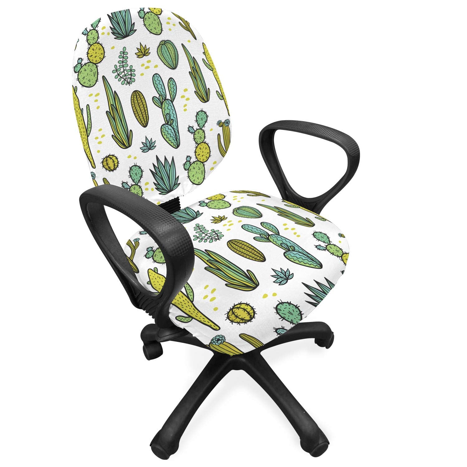 Ambesonne Cactus Office Chair Slipcover, Hand Draw Foliage Pattern Botanical Inspired Floral Tropical Elements, Protective Stret