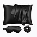 Urlinens Black Satin Pillowcase For Hair And Skin, Vegan Silk Pillowcase Set-2 Satin Pillowcases, 1 Eye Mask, 1 Scrunchie-Luxury