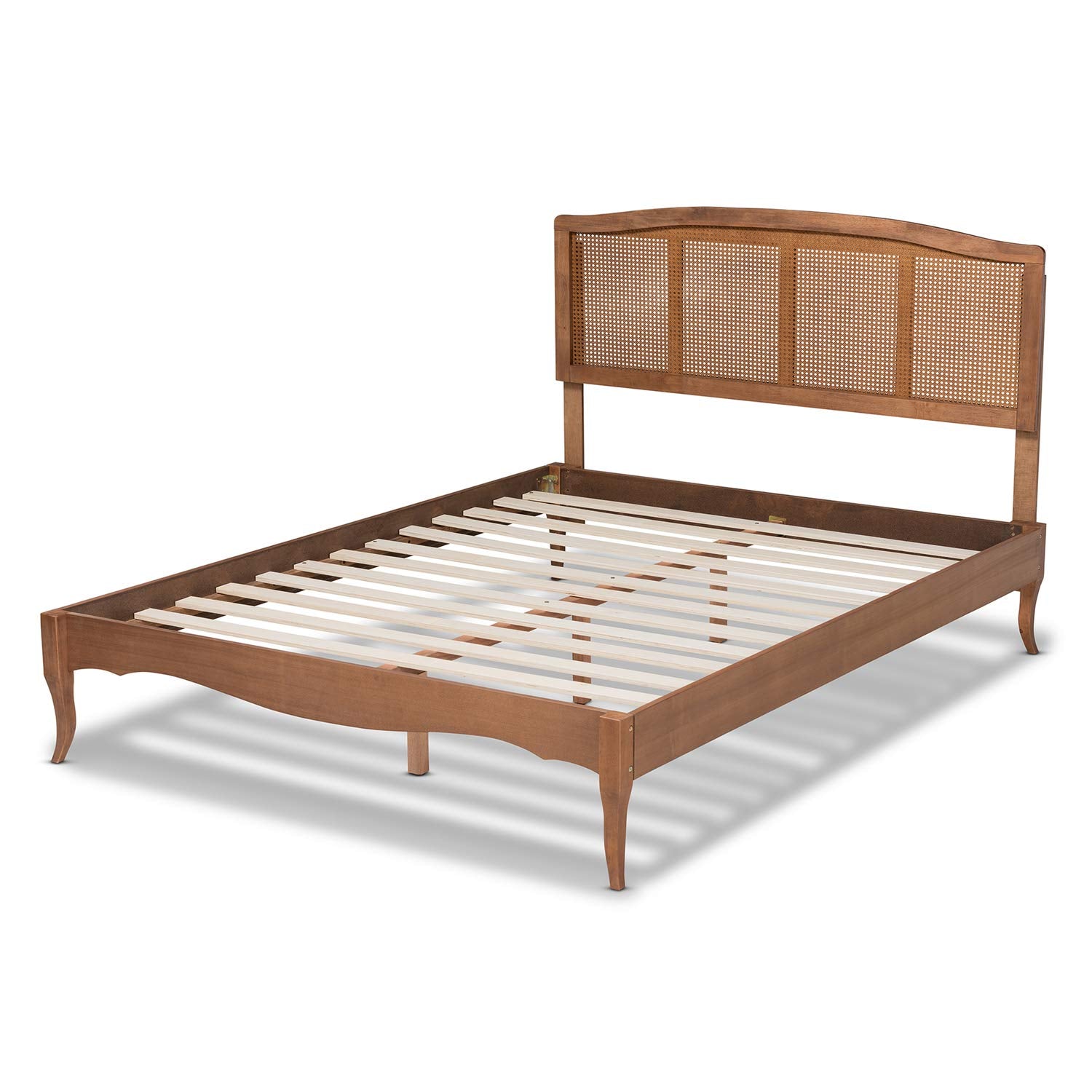 Baxton Studio Marieke Vintage French Inspired Ash Wanut Finished Wood and Synthetic Rattan Full Size Platform Bed