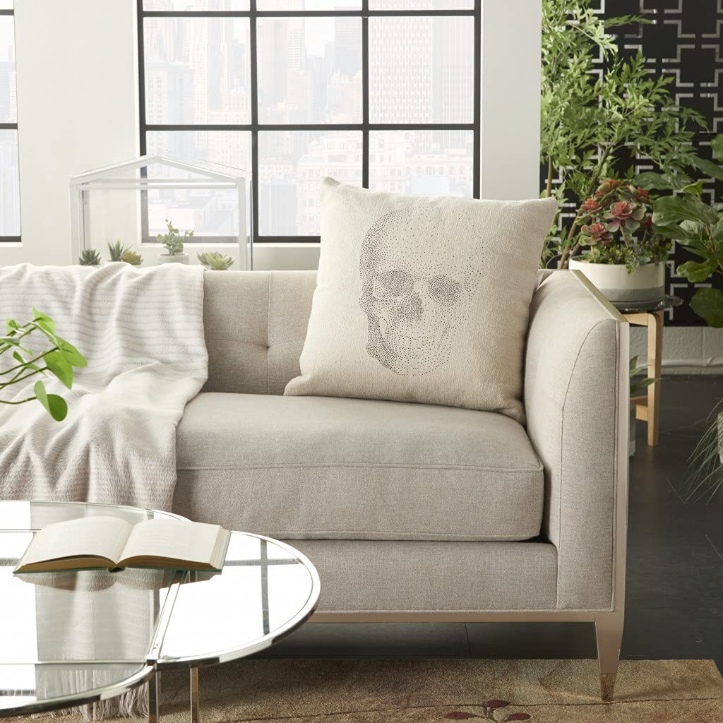 HomeRoots 100% Cotton Natural Beige Faded Skull Throw Pillow