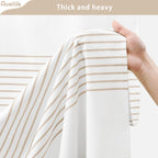 Awellife Boho Beige Shower Curtain For Bathroom Extra Long Stripe Knotted-Tassel Shower Curtain 72 X 84 Inches Natural Linen