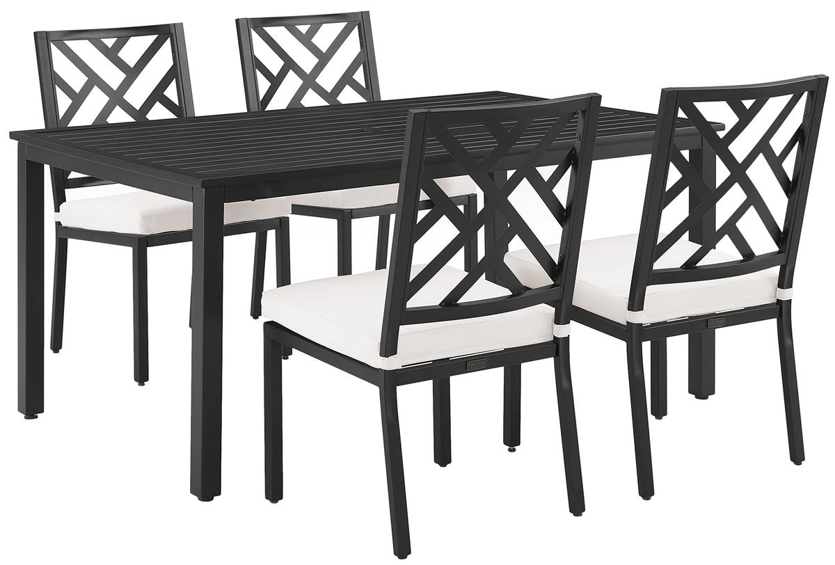 Crosley Furniture Locke 5-Piece Outdoor Dining Set for 4, Patio Table and Chairs for Backyard, Deck, Matte Black with Creme Cushions