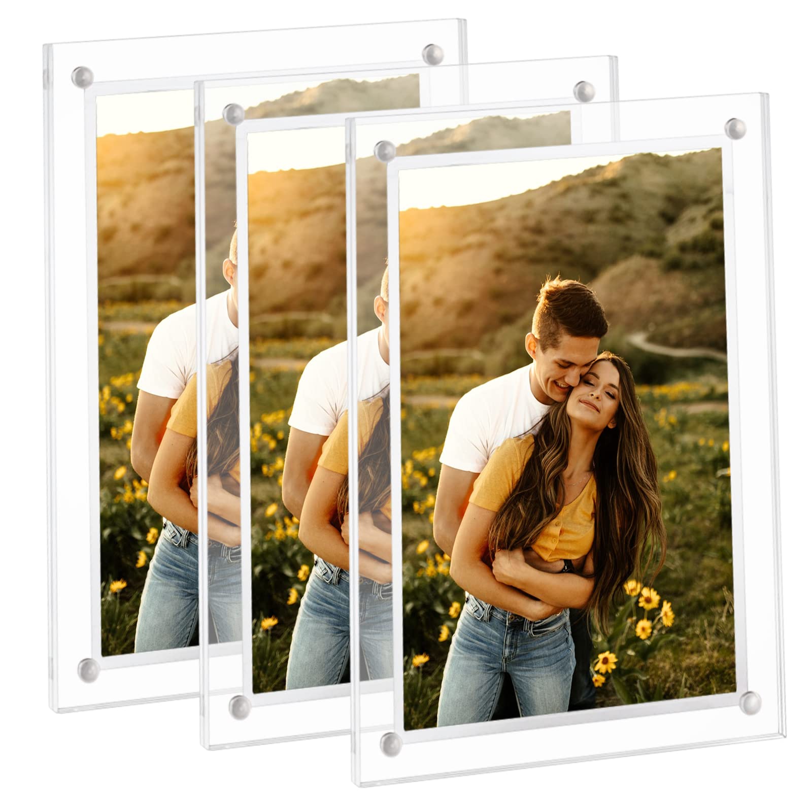 ECOSEAO Minimalist Picture Frame Acrylic Glass Photo Frame with Desktop Display Horizontally or Vertically (5x7inch-3Pack)