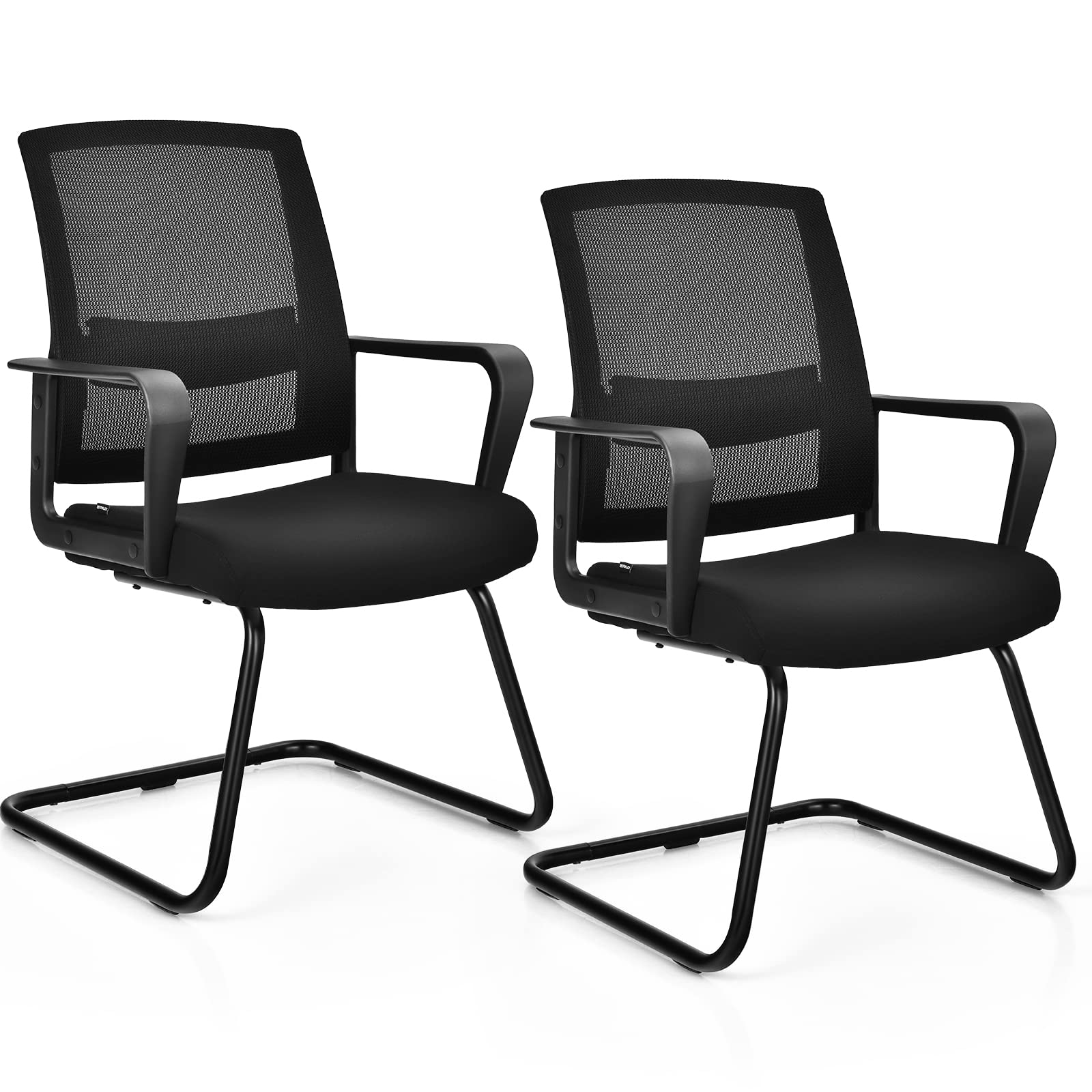 Tangkula Set Of 2 Office Guest Chairs, Reception Chairs Conference Room Chairs With Adjustable Lumbar Support & Sled Base, Modern Mid Back Mesh Desk Chair No Wheels