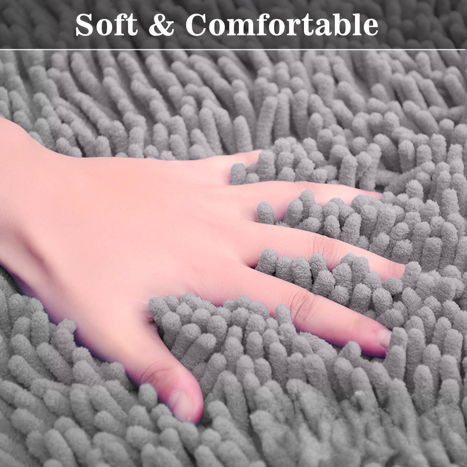 Eanpet Half Round Bath Mat Non-Slip Grey Bathroom Rugs Semicircle Chenille Bath Rugs Water Absorbent Floor Mats For Kids Ultra S