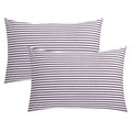 Jellymoni 100% Natural Cotton Striped King Pillowcases Set, 2 Pack White And Purple Stripes Pattern Printed Pillow Covers With E