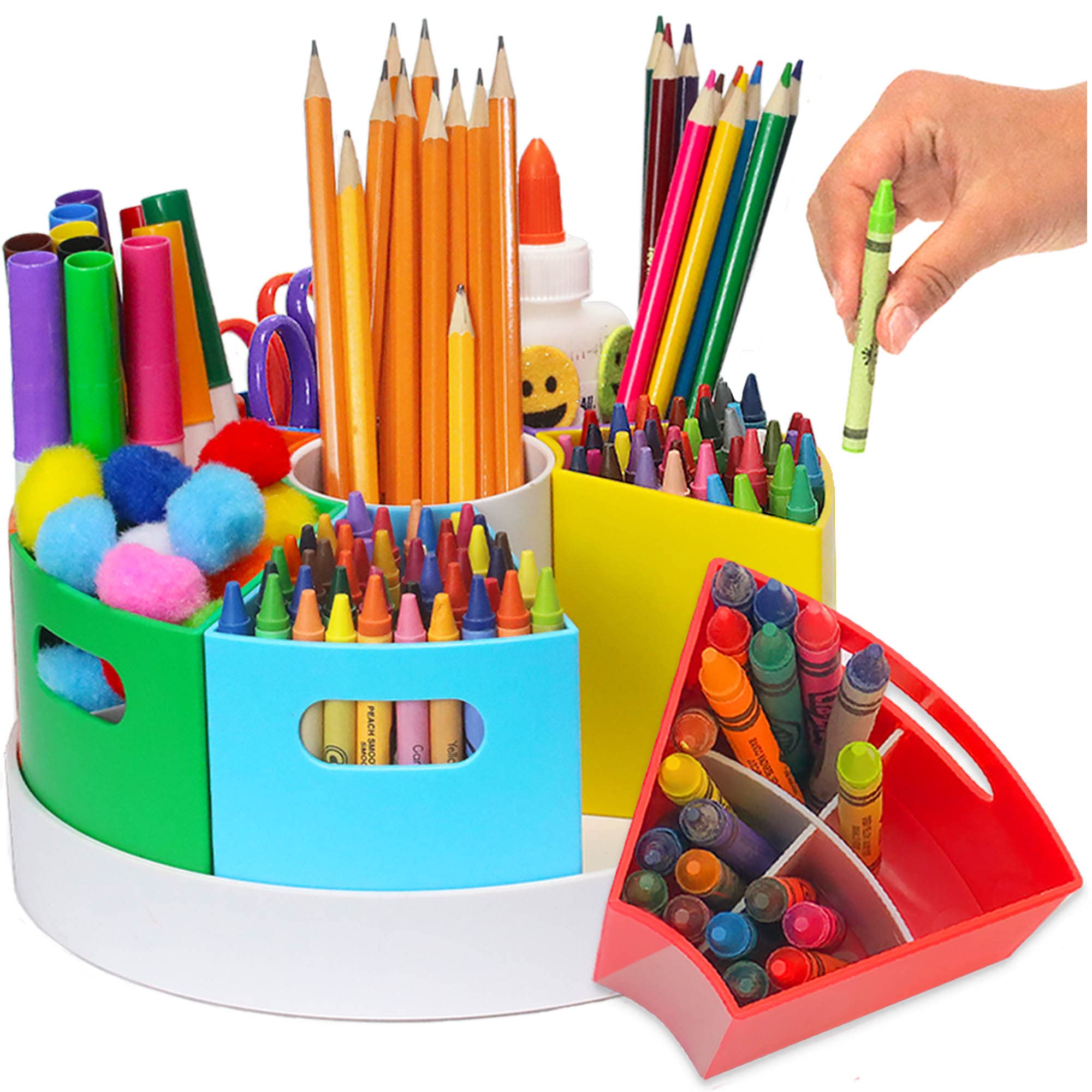 Puzzle Ez Crayon Organizer And Storage Lazy Susan School Art Supplies Caddy | Rotating Kids Desk Organizer Rainbow Color Bins |