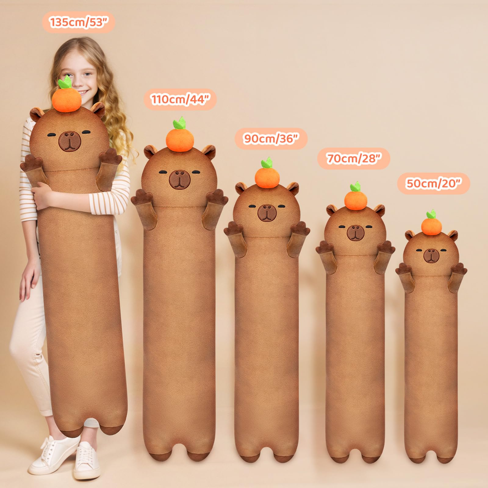 Mewaii Long Plush Capybara Body Pillow, Cute Capybara Stuffed Animals Soft Plushies, Squishy Big Cuddle Pillow Toys Gift For Gir