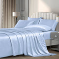 P Pothuiny 6 Pieces Full Satin Sheets Luxury Silky Baby Blue Satin Bedding Sheet Set, 1 Deep Pocket Fitted Sheet + 1 Flat Sheet