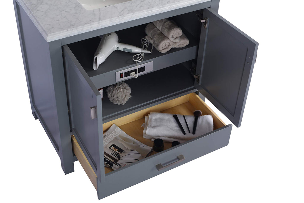 Laviva Wilson 36 - Grey Cabinet Matte White Viva Stone Solid Surface Countertop