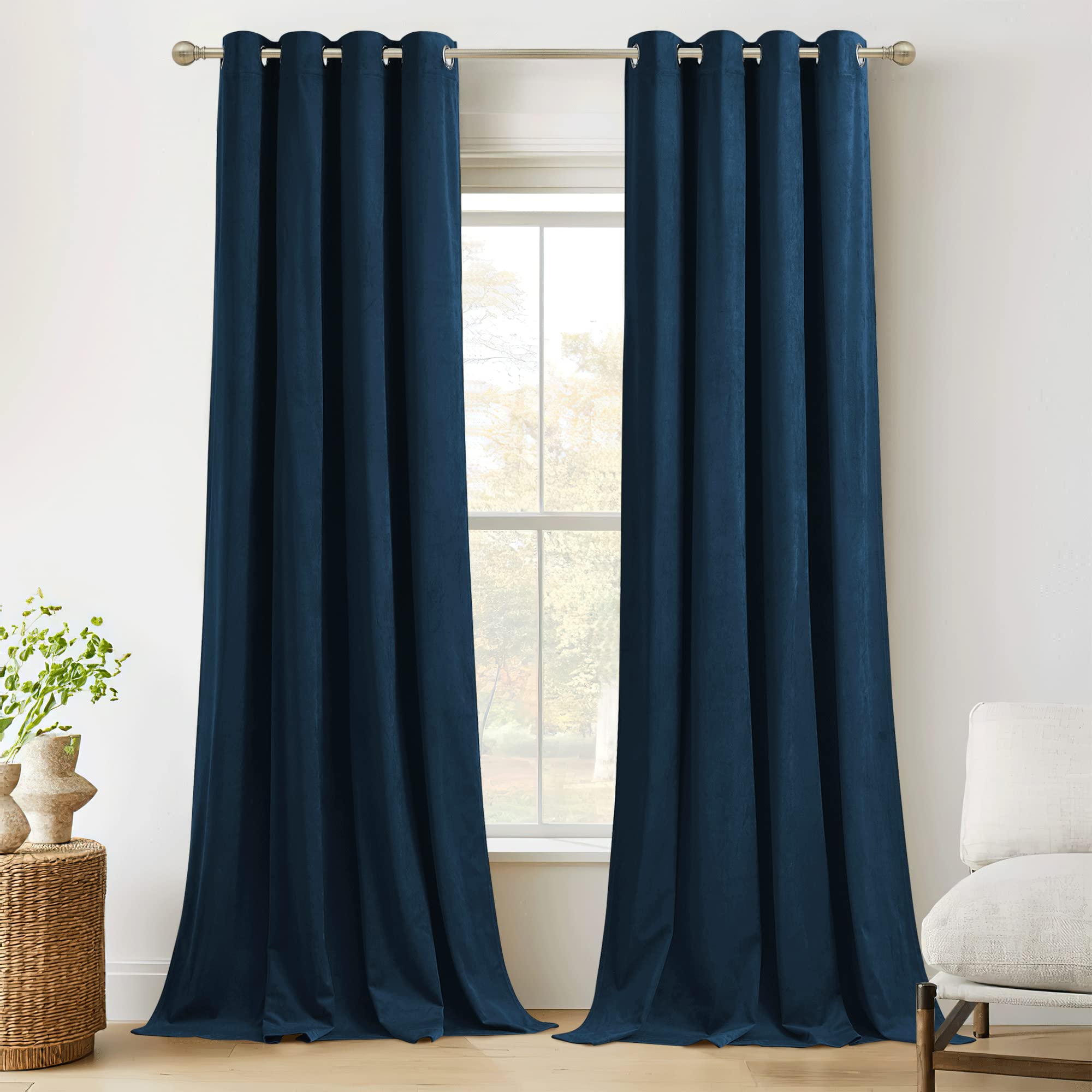 Ryb Home Navy Blue Velvet Curtains For Living Room, Stylish Blackout Velvet Drapes With Rustproof Grommets Thermal Insulated Win