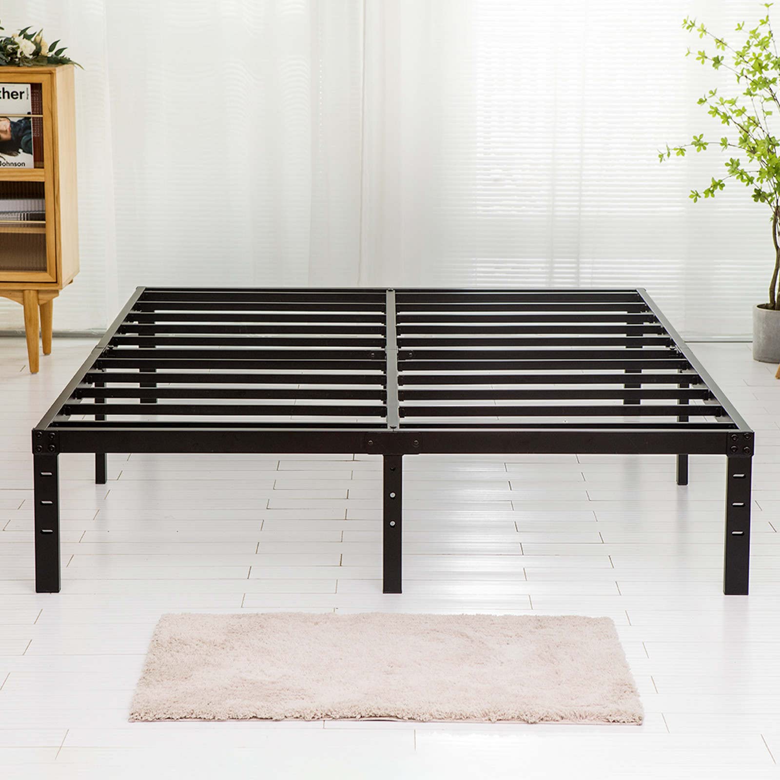 Wulanos Queen Size Bed Frame With Steel Slats Support, Sturdy And Durable, No Box Spring Needed, 16 Inch High 3500Lbs Heavy Duty Metal Platform Frames With Storage, Noise-Free, Black