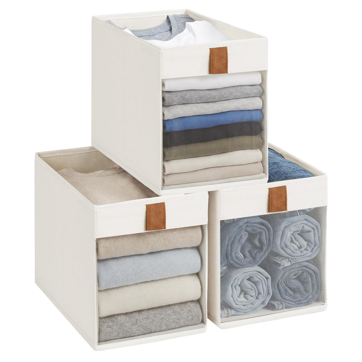StorageWorks Narrow Storage Bins with Clear Window, Beige, 3Pack