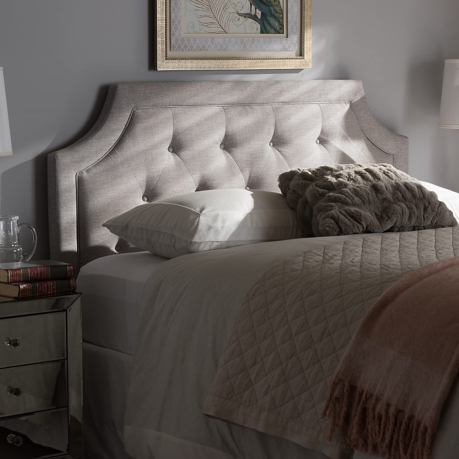 Baxton Studio Mars Modern and Contemporary Greyish Beige Fabric Full Size Headboard
