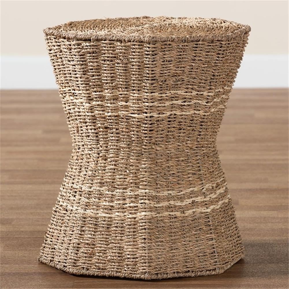 bali & pari Idoya Octagon Seagrass & Metal End Table in Natural Brown