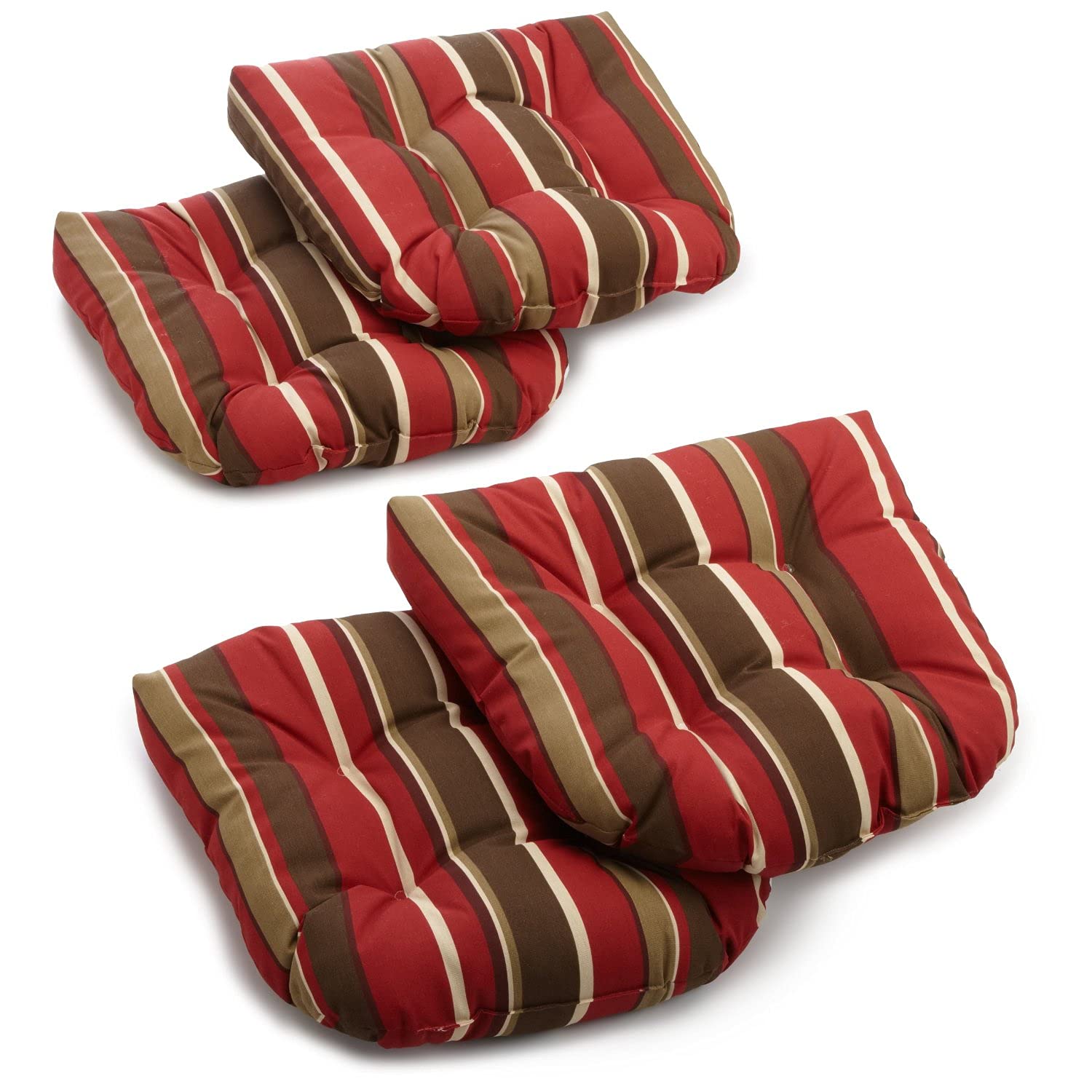 Blazing Needles Outdoor Spun Poly 19-Inch by 19-Inch by 5-Inch All Weather UV Resistant U-Shaped Cushions, Montserrat Sangria, S
