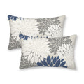 CXMEIFLY Navy Blue White Grey Pillow Covers 12x20 Inch Set of 2 Dahlia Floral Decor Throw Pillows Summer Modern Geometry Flower 
