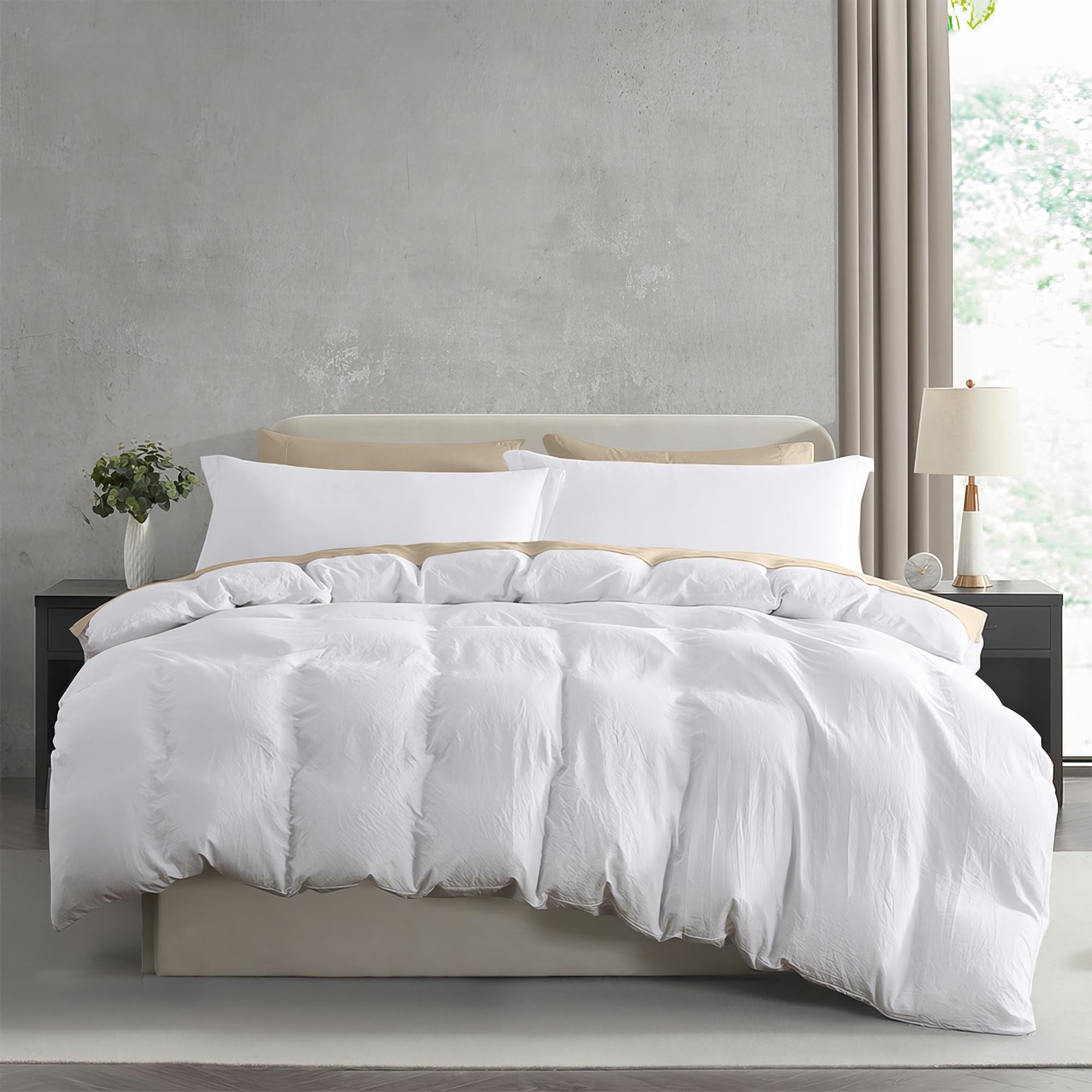 Nestl White Duvet Cover Queen Size - Soft Prewashed Queen Duvet Cover Set, 3 Piece, With Zipper Closure, 1 Duvet Cover 90X90 Inches And 2 Pillow Shams - No Comforter