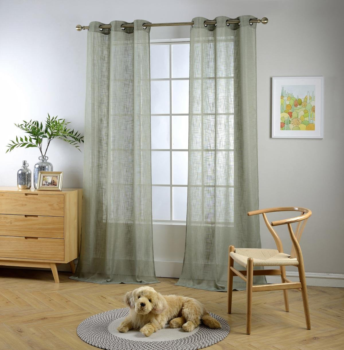 Miuco Semi Sheer Curtains Poly Linen Textured Solid Grommet Curtains 95 Inches Long For Bedroom 2 Panels (2 X 37 Wide X 95' Lon