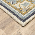 HomeRoots Wool 3'x8' Blue and Ivory Bohemian Runner Rug