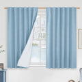 LAMIT Stone Blue 100% Blackout Window Curtains for Boy Bedroom, 45 Inches Linen Textured Thermal Farmhouse Curtains Back Tab and