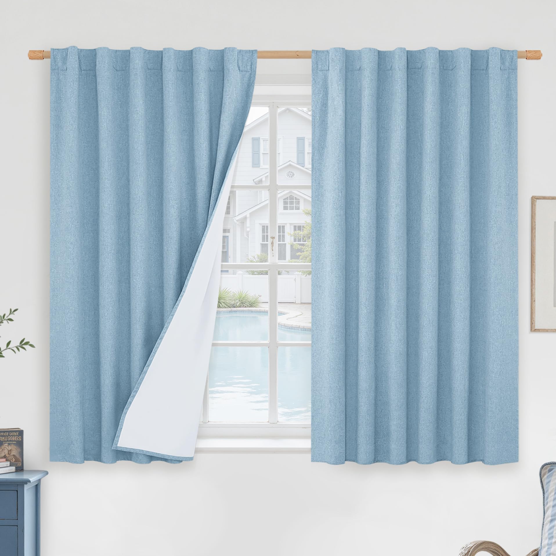LAMIT Full Blackout Window Curtains for Boy Bedroom, 54 Inches Thermal Farmhouse Curtains Back Tab and Rod Pocket Privacy Protec