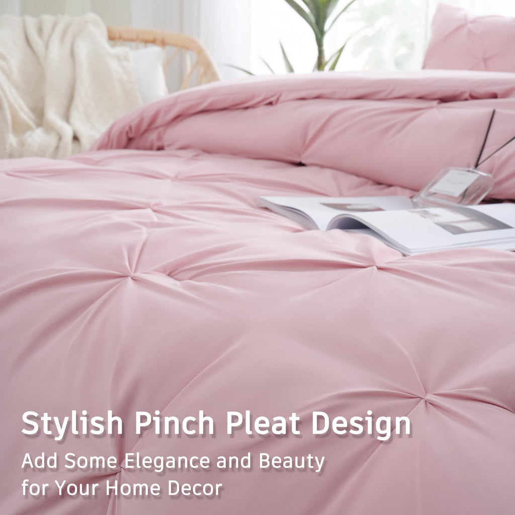 Downcool Twin Comforter Set - 2-Piece Cute Pinch Pleat Bed Set, All Season Soft Fluffy Pintuck Bedding Comforter Sets, Lightweig