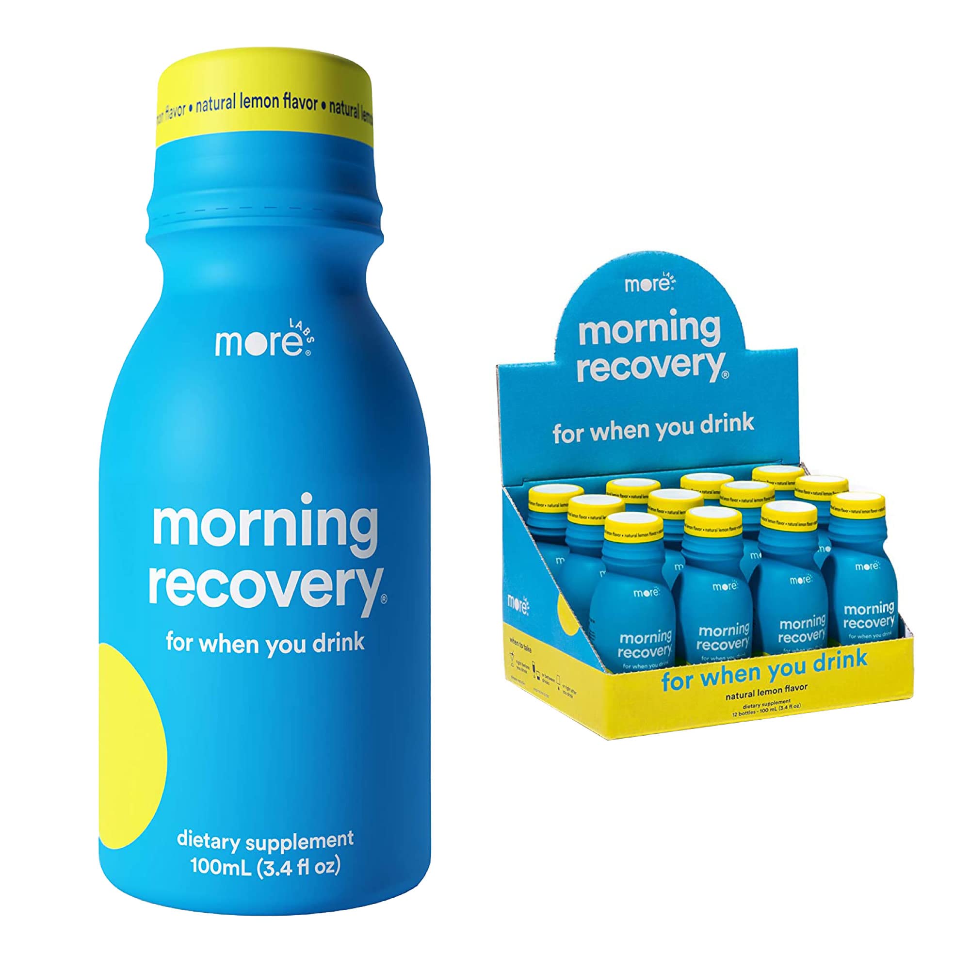 More Labs Morning Recovery, Patent-Pending After You Drink Rebound Shots (Pack of 12), Original Lemon Flavor, Highly Soluble Liq