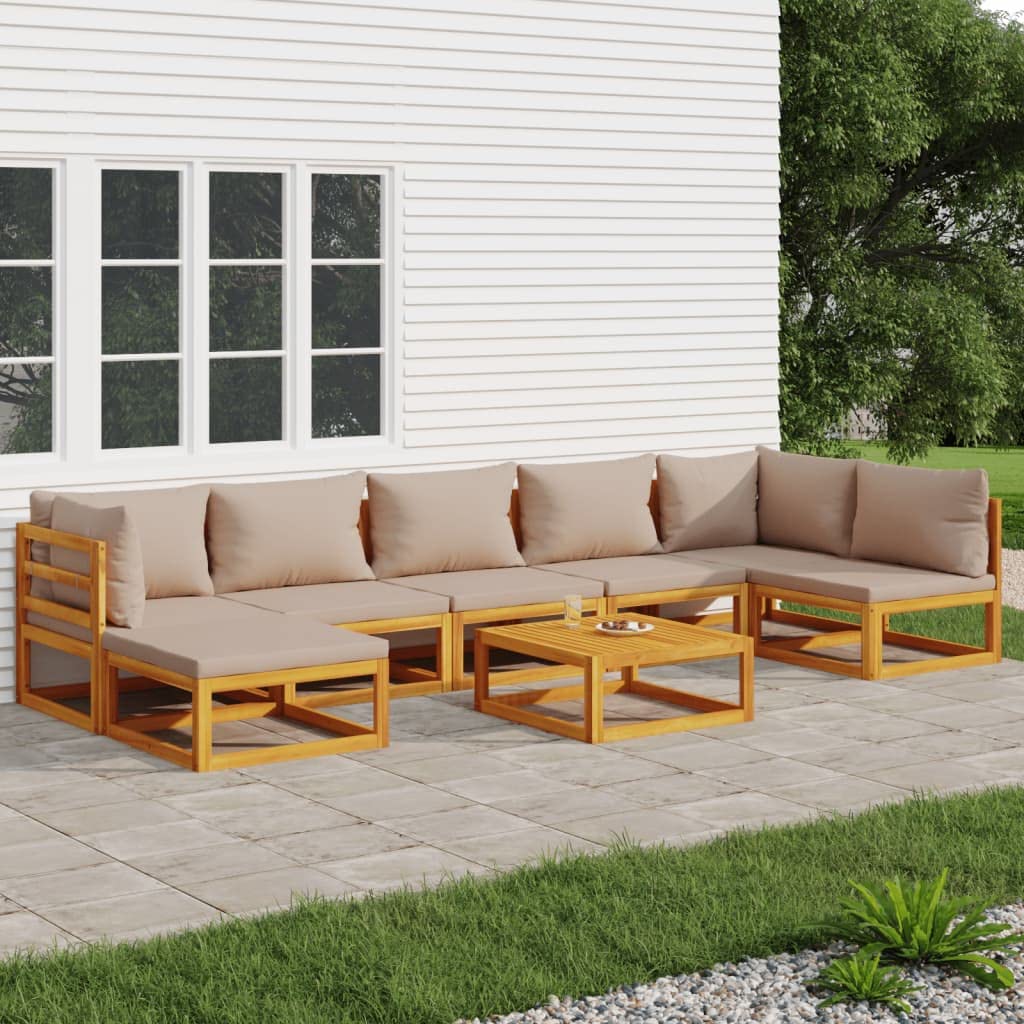 vidaXL 8 Piece Patio Lounge Set with Taupe Cushions Solid Wood