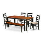 East West Furniture NIPF6-BCH-C 6 Piece Dining Table Set Contains a Rectangle Dinner Table with Butterfly Leaf and 4 Linen Fabric Dining Room Chairs with a Bench, 36x66 Inch, Black & Cherry