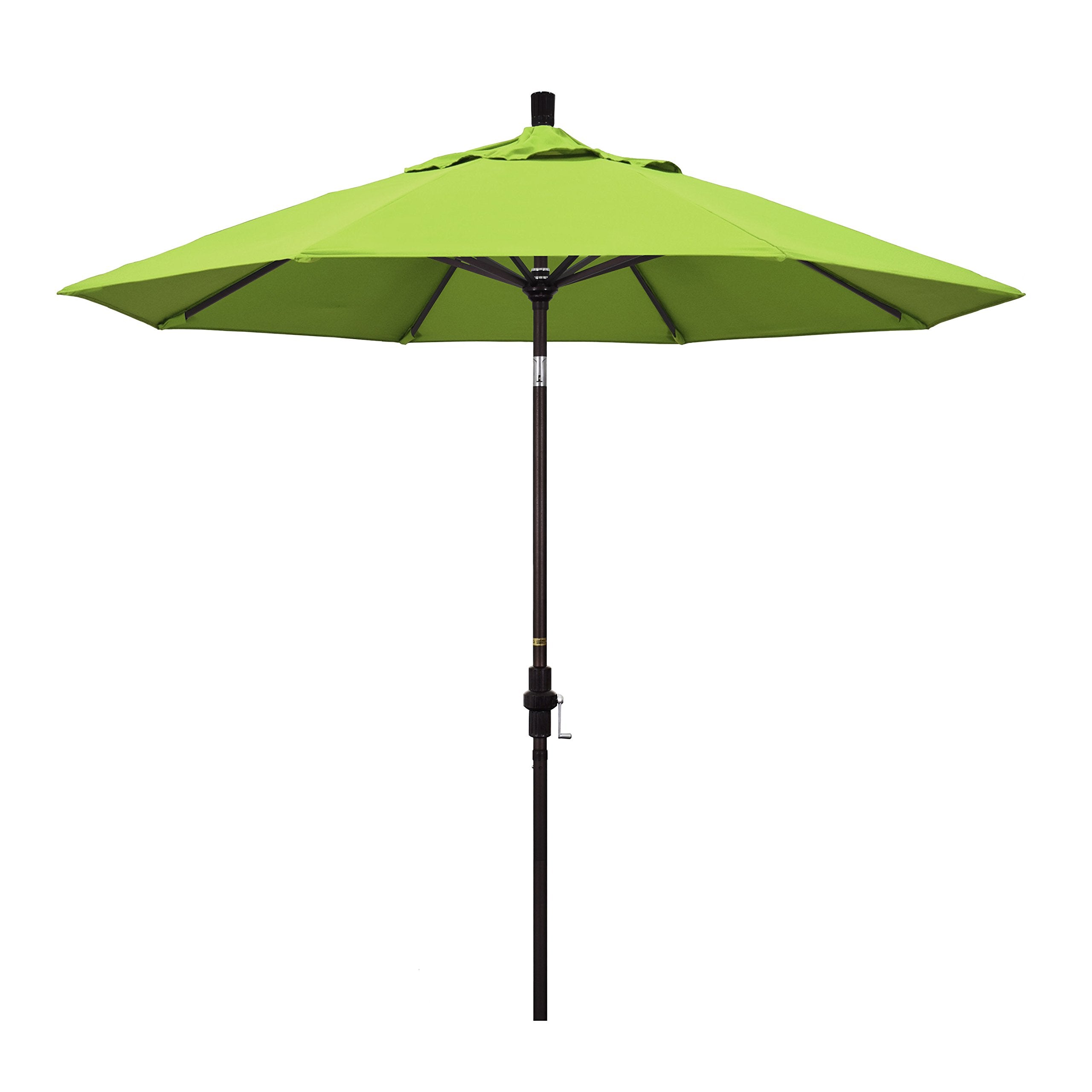 California Umbrella 9' Round Aluminum Market Umbrella, Crank Lift, Collar Tilt, Bronze Pole, Sunbrella Macaw