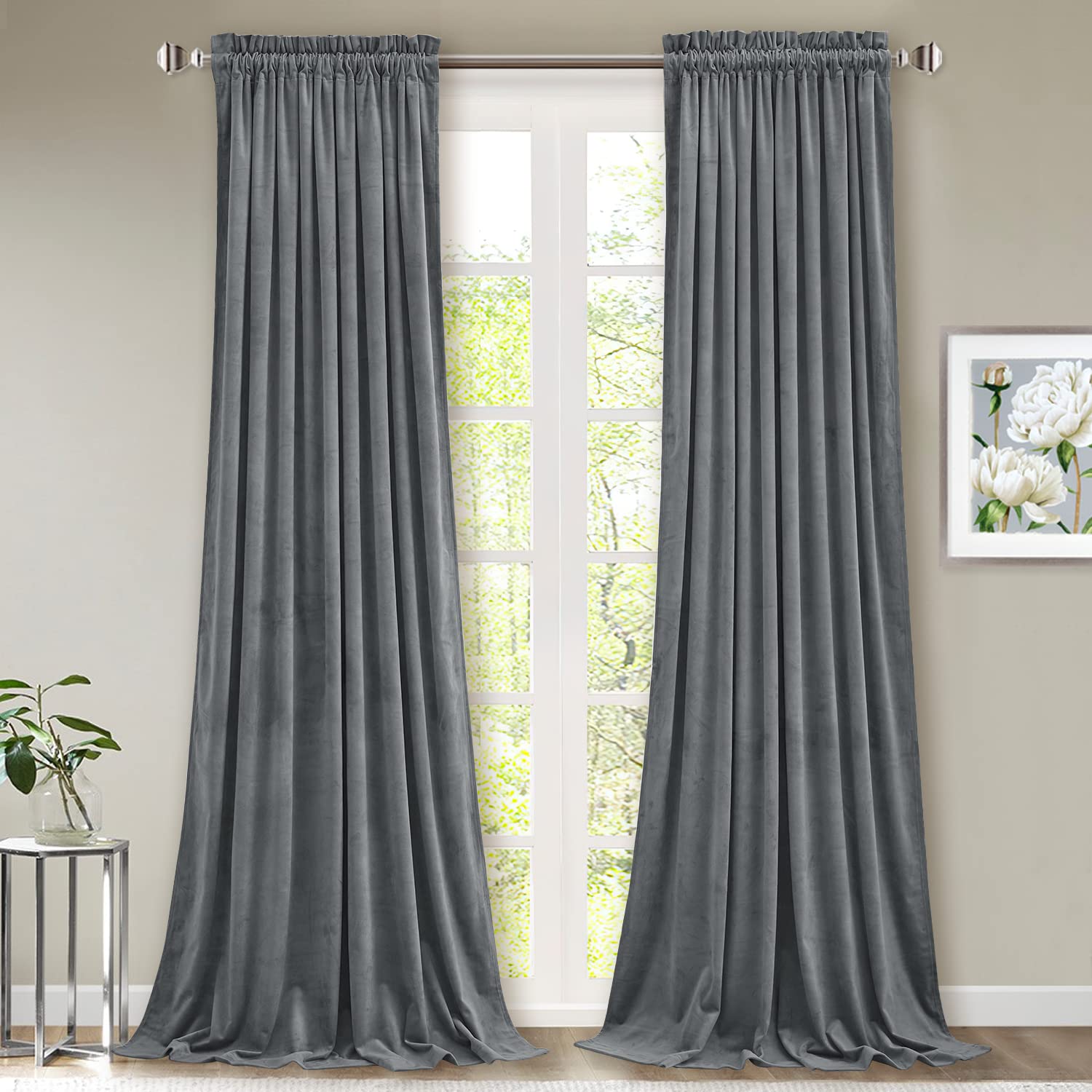 Stangh Light Grey Velvet Curtains 84 Inches Length Room Darkening Velvet Window Curtain Drapes For Living Room Thermal Privacy P