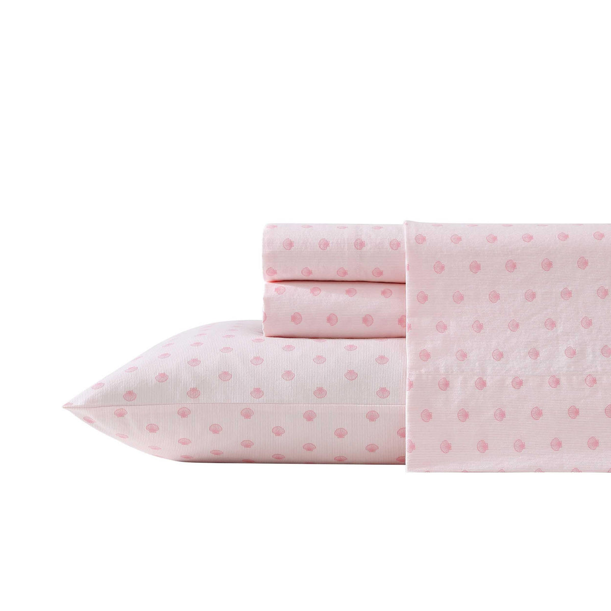 Laura Ashley - Full Sheets, Cotton Percale Bedding Set, Lightweight & Breathable Home Decor (Scallop Dollop Pink, Full)