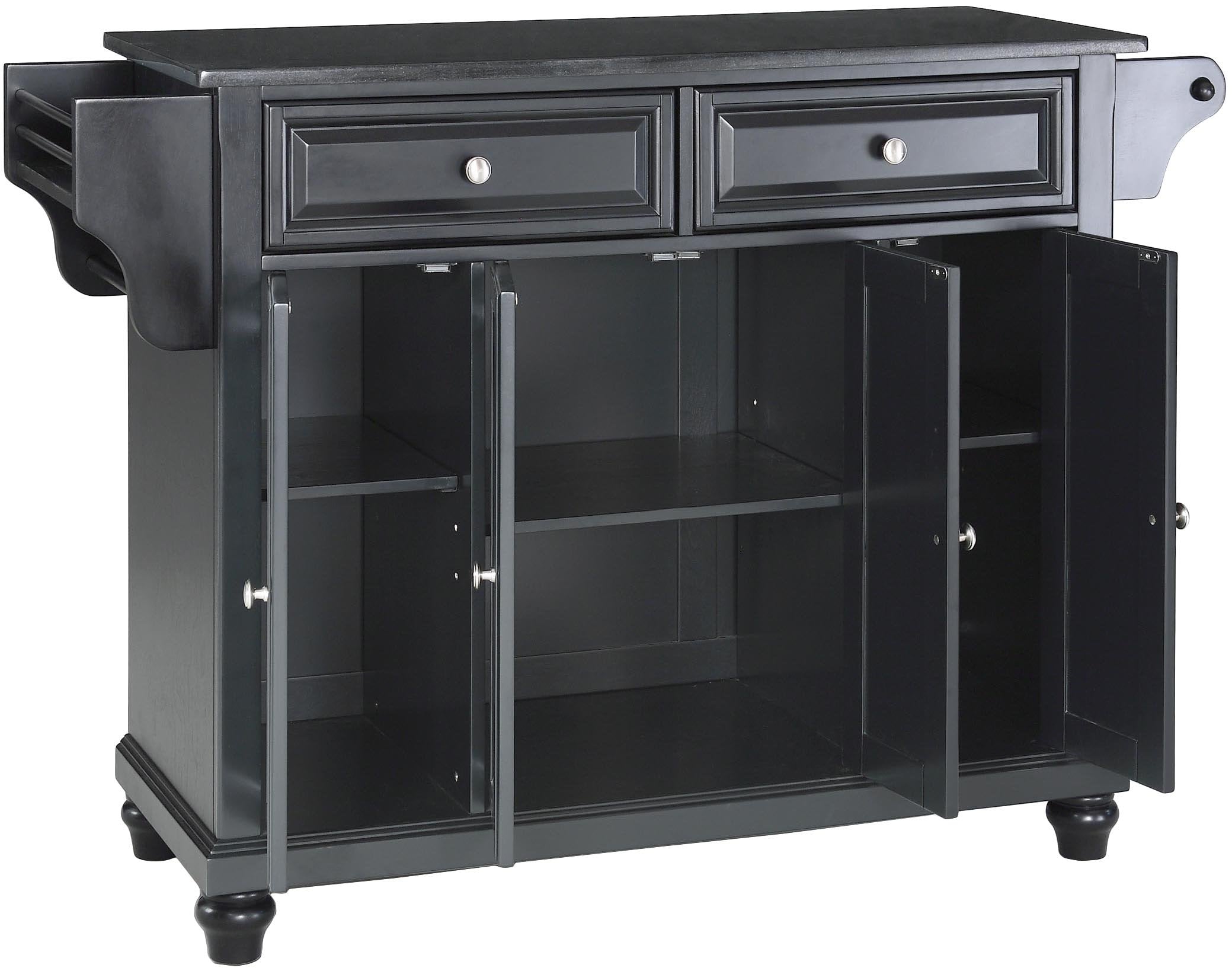Crosley Furniture Cambridge Granite Top Rolling Kitchen Island Storage Cart, Microwave Stand, Spice Rack, Black