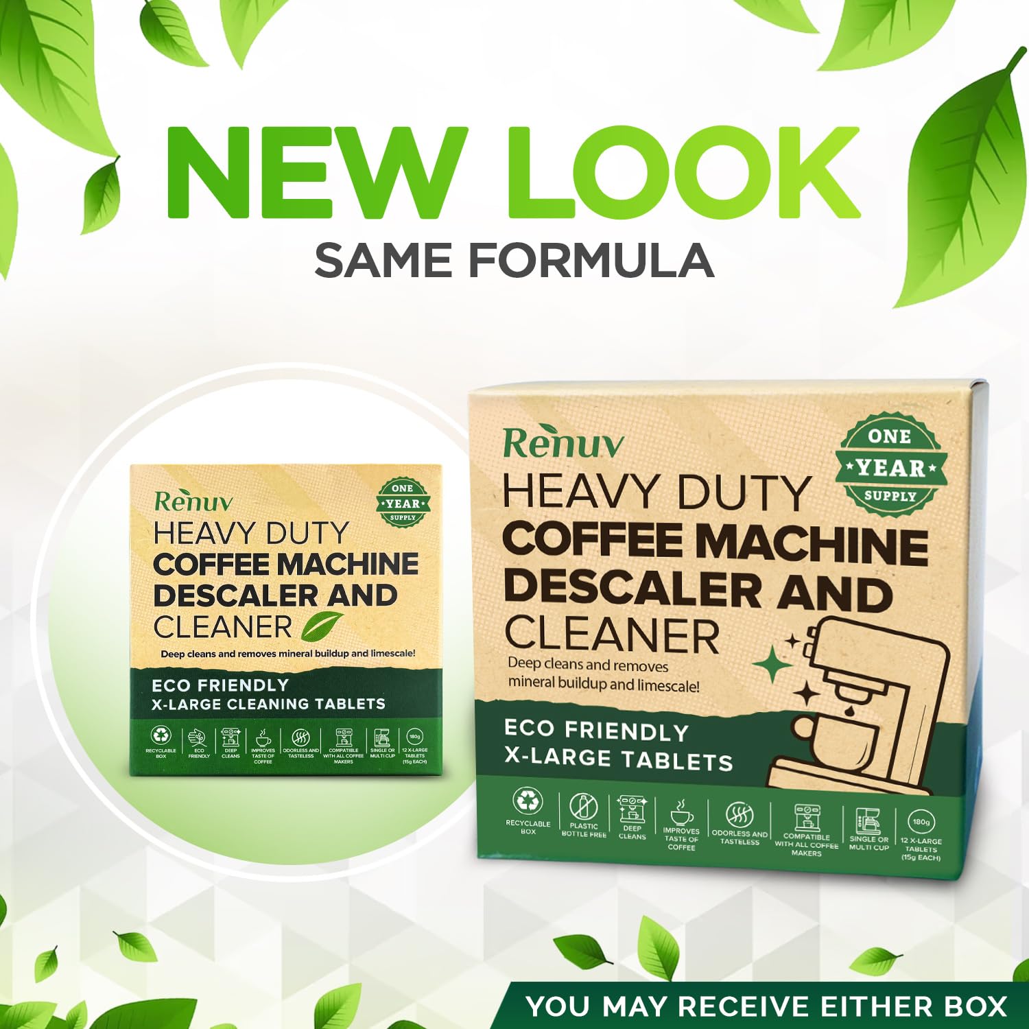 Renuv Coffee Maker Cleaner & Descaler Tablets, 12 Uses For Keurig, Ninja, Breville, Delonghi, Nespresso, Miele, Jura, Mr Coffee,