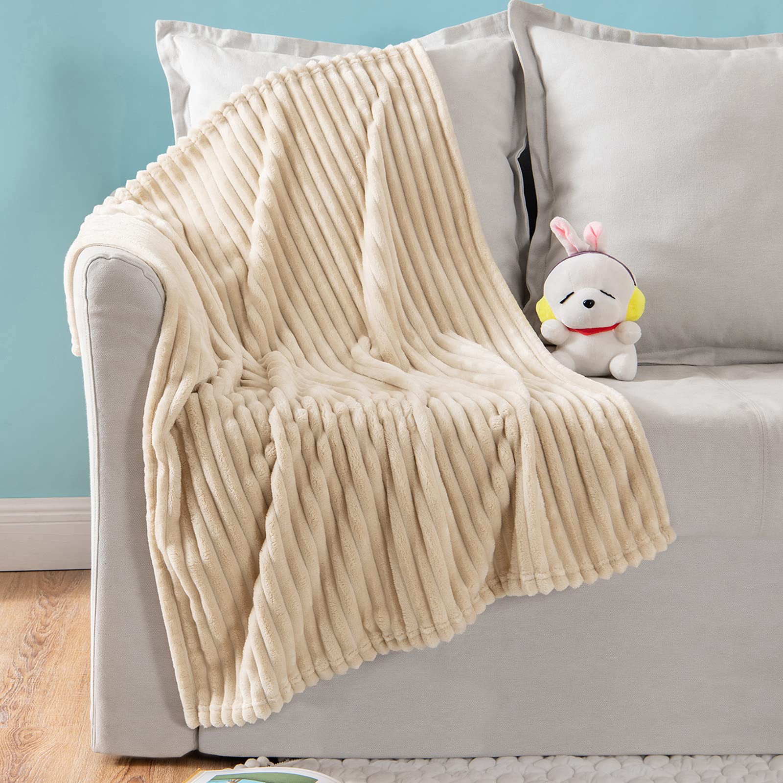 Miulee Fleece Baby Blanket With Stripe Pattern For Infant, Newborn Fuzzy Flannel Throw Blanket Plush Warm Cozy Boho Decor For Cr