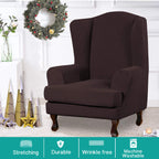 Turquoize Wingback?hair?overs 2 Piece?ing?hair?lipcover Stretch Slipcovers For Wingback Chairs Wing Chair Cover Spandex Jacquard Fabric With Elastic Bottom Non-Slip Furniture Cover, Brown