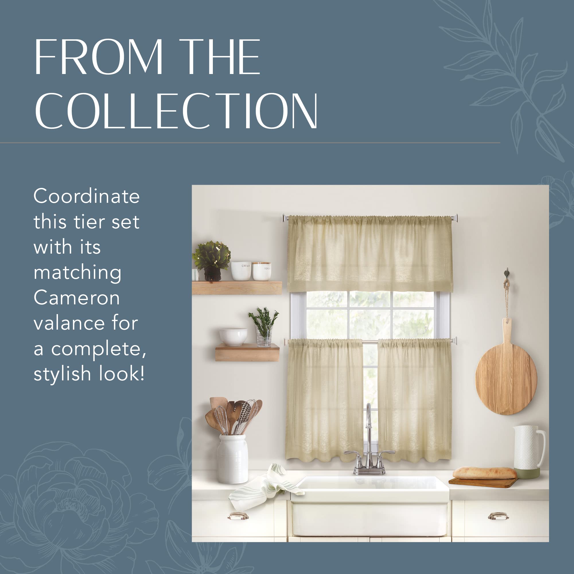 Elrene Home Fashions Cameron Linen Tier Curtains, 30'' W X 24'' L Each (Set Of 2 Tiers), Linen