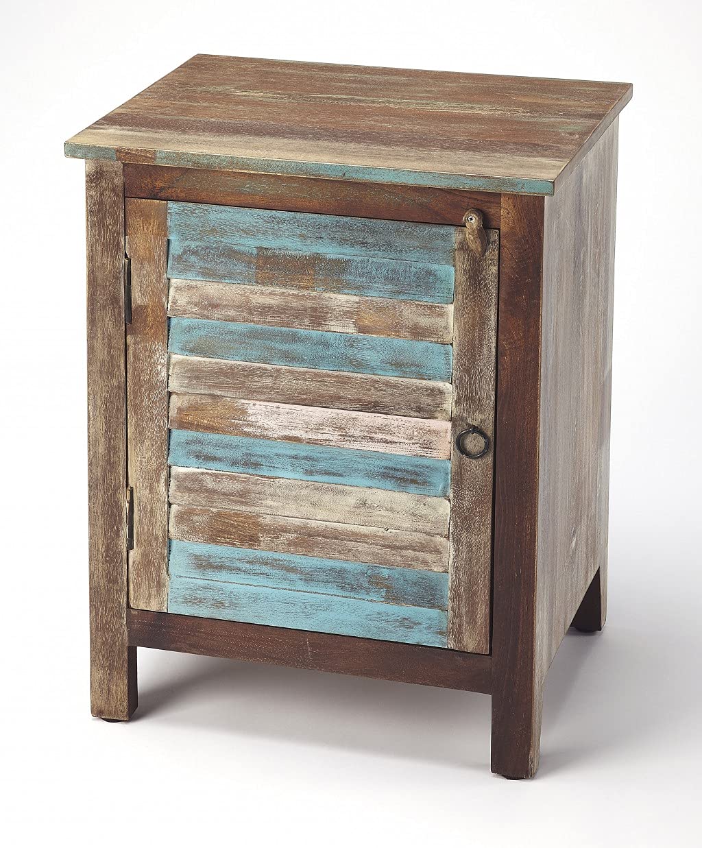 HomeRoots Multi-Color Mango Wood Solids Rustic Shutter Painted Accent Cabinet